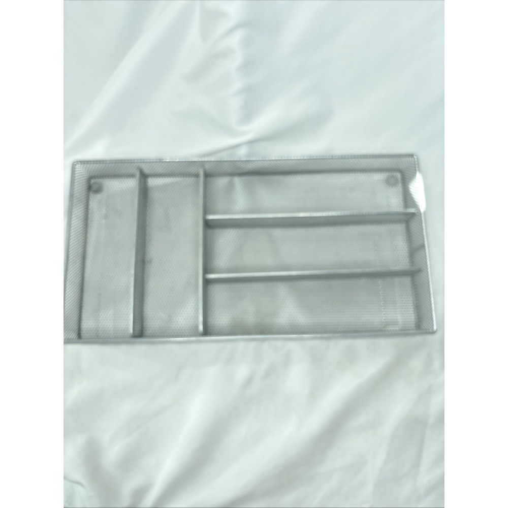 Wire Mesh Desk Station Silverware Flatware Organizer 5 Compartments 16x8" Silver